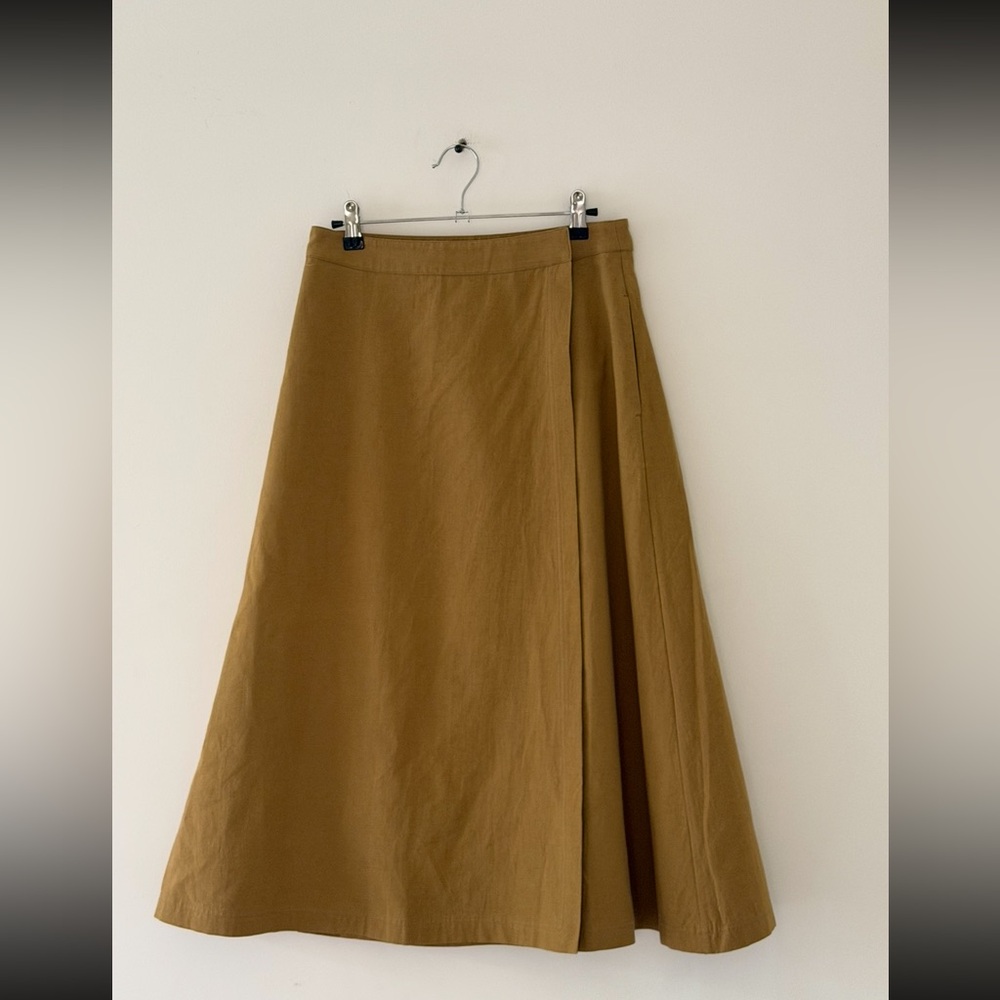 CRISTASEYA beige wrap linen midi skirt with pockets
